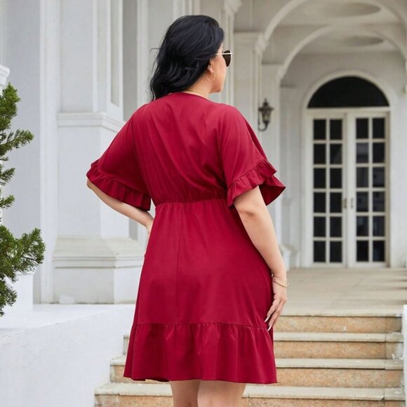 Plus Size Ruched Surplice Flounce Sleeve Mini Dress - Picture 8 of 10